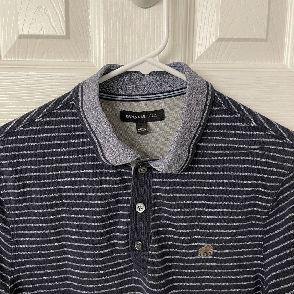 Banana Republic Navy Blue Striped Polo - Small